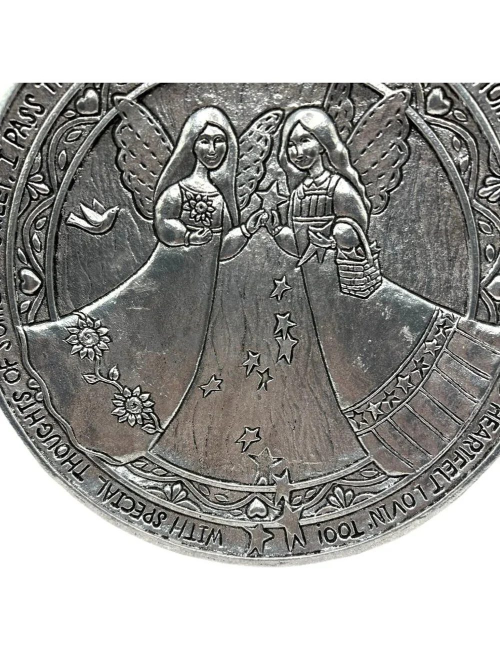 Vtg Carson Slatesmetal Pewter Pass It On Friendship Angels Plate